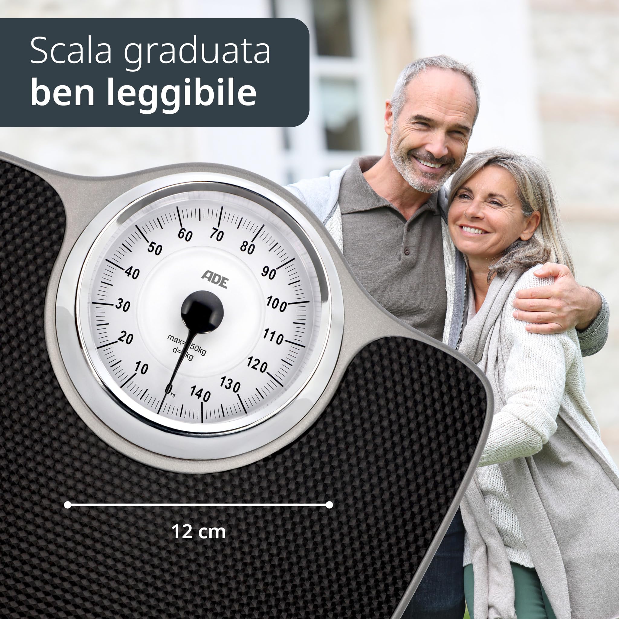 ADE Bilancia pesapersone analogica fino a 150 kg | bilancia meccanica con ampia superficie antiscivolo | scala extra large completamente visibile