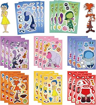 24 Sheets Cute Inside Out Stickers for Teens Make Your Own Cartoon Sticker Make a Face Stickers for Teens, Rewards Movies Themed Art Craft Party Supplies Inside Out
