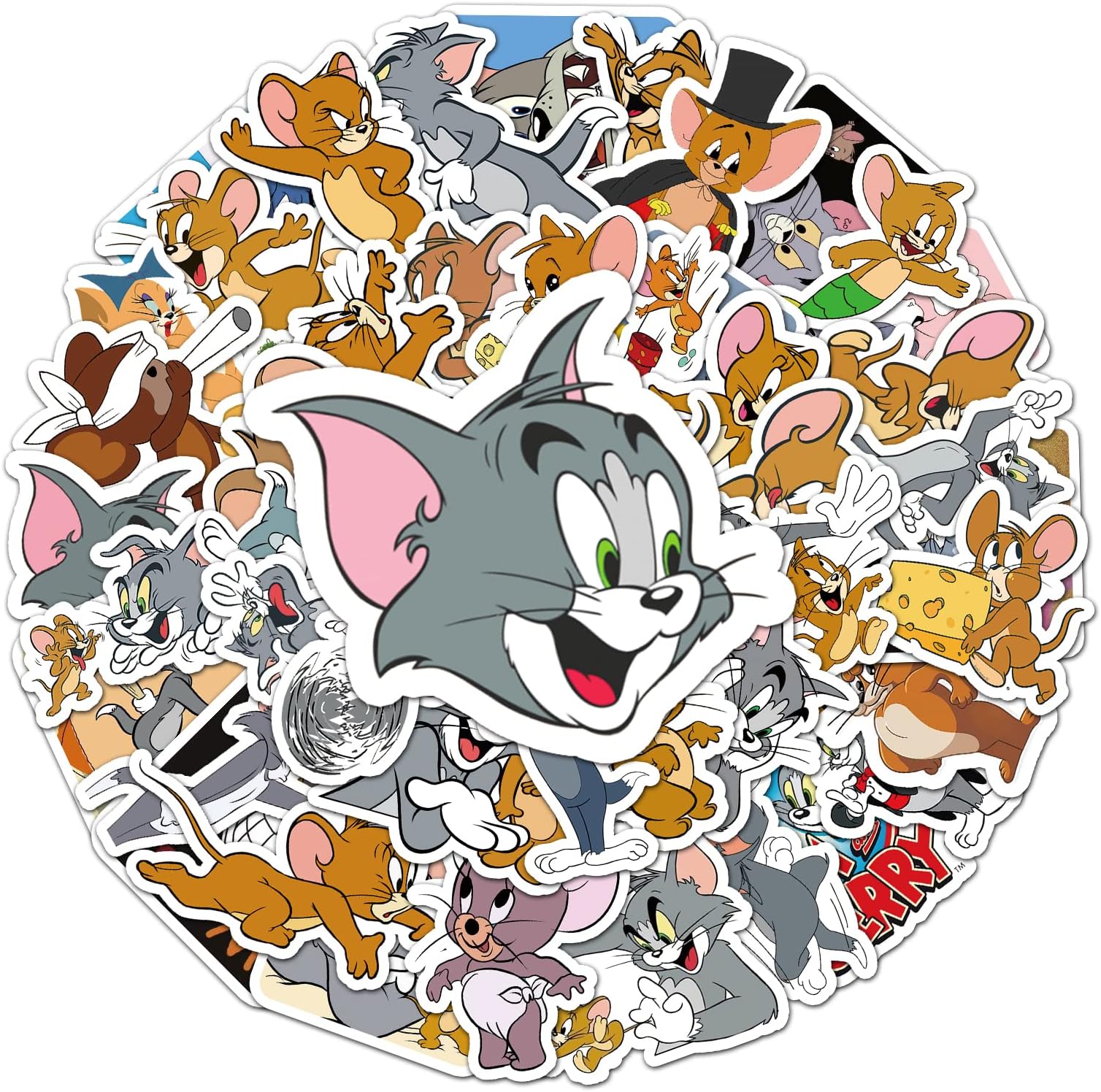 50pcs Cool Random Cartoon Skateboard Stickers for Laptop Guitar Travel Case Water Bottle Car Luggage Bike Sticker Waterproof Graffiti Gift for Teens Girls Kids (Tom & Jerry)