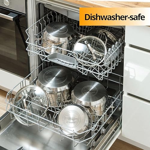 Miniatura 7 de Daniks Tokio - Olla de cocina de acero inoxidable de 3 cuartos con tapa de vidrio y colador