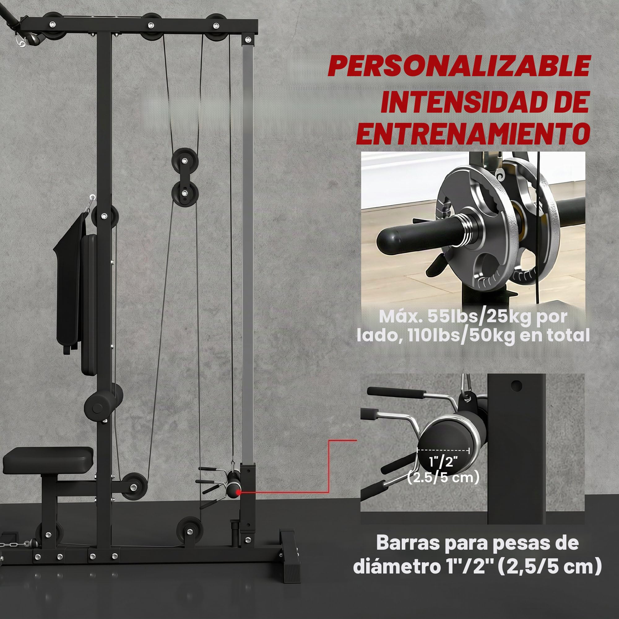 SPORTNOW Estación de culturismo, estación de tracción de cuerda, prensa de pecho, máquina de tirar, banco de pesas, parte superior del cuerpo, entrenamiento de cuerpo entero, hogar, fitness, gimnasia