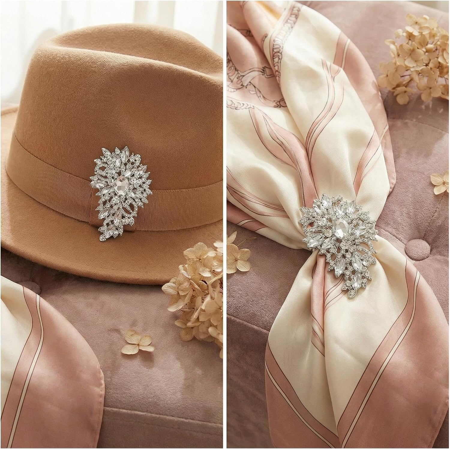 Rhinestone Flower Brooch Pin for Women, Sparkly Crystal for Wedding Bridal