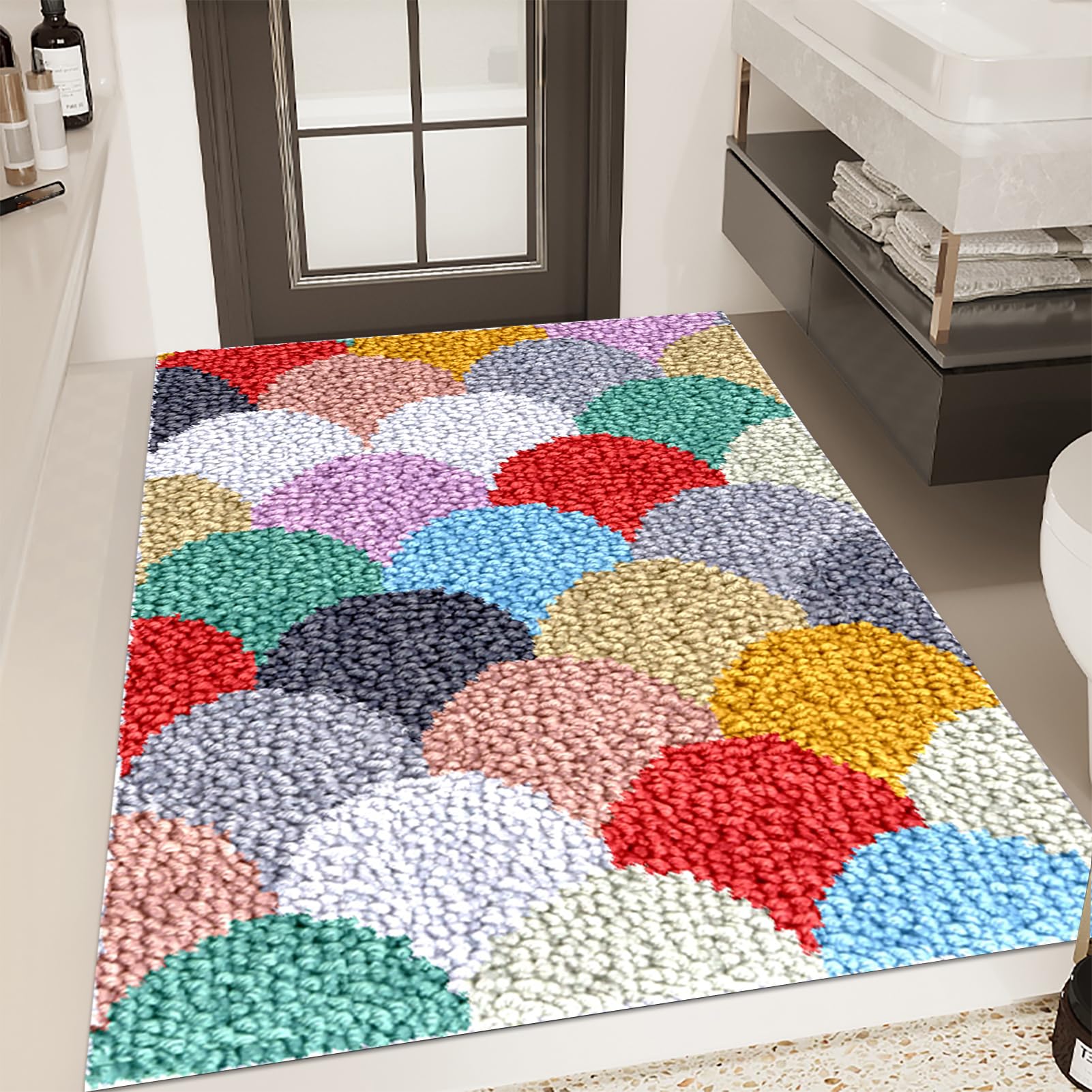 Laegnfho 69 x 102 cm Latch Hook Rug Kits DIY Latch Hook Rug Carpet Making Cushion Crochet Kits Embroidery Kits Needlework Crafts for Home Decor Latch Hook Kits for Adults - Image 3