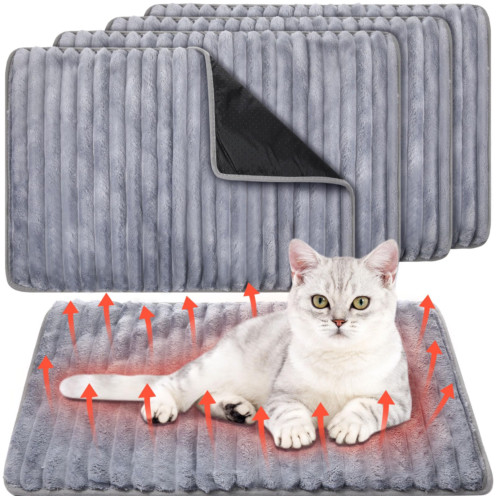 Nuanchu Selbstwärmendes Katzenbett, selbstheizend, 45,7 x 61 cm, selbstheizend, extra warm, thermische Haustierunterlage für drinnen und draußen, mit abnehmbarem Bezug, rutschfeste Unterseite, 4 Stück