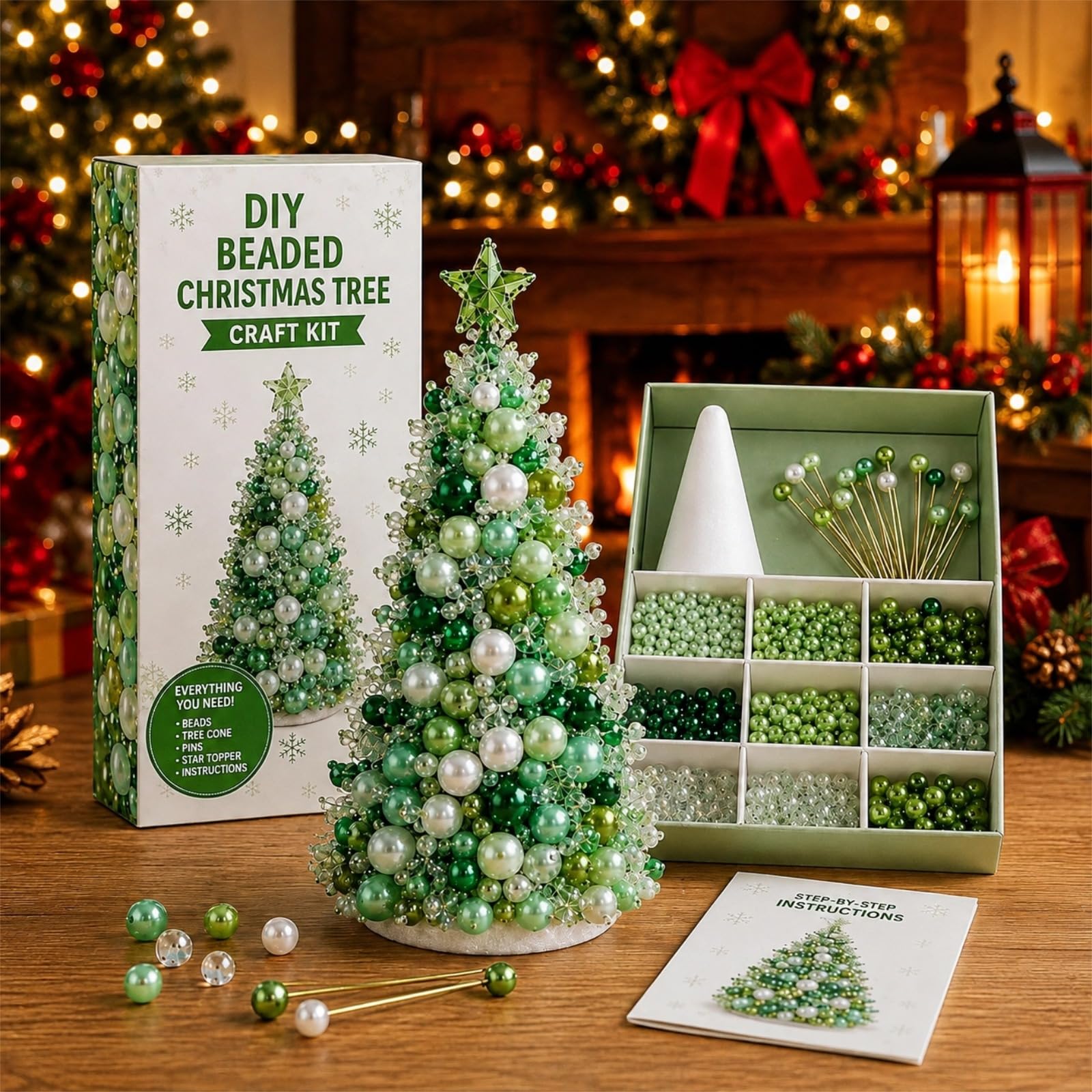 DIY Dreamy Beaded Christmas Tree Kit,Easy Pin-On,Crafts for Adults, Green
