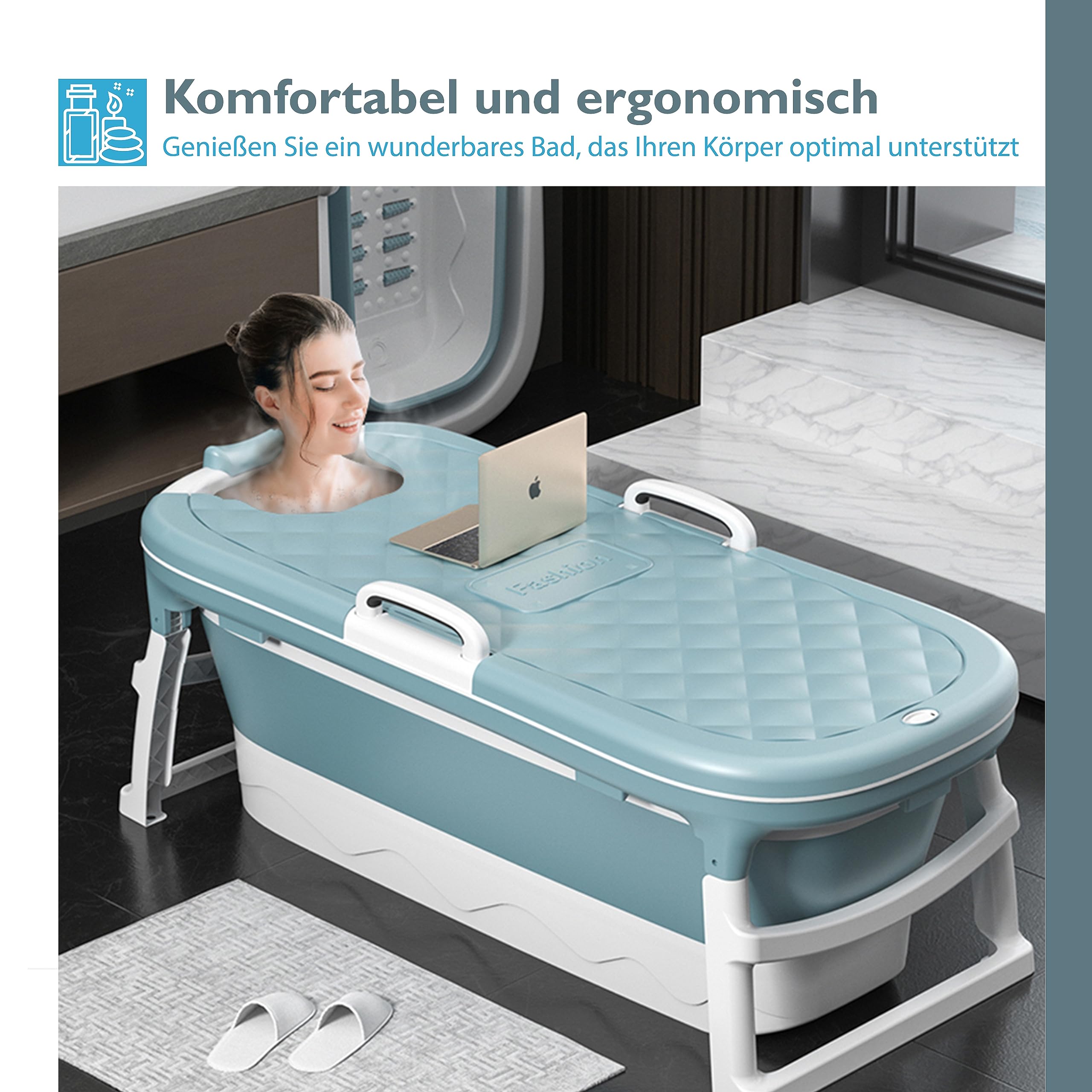 Badewanne - 138 cm - Faltbare Badewanne - Sitzbadewanne - Erwachsenen - 220L - Extra Lang - Blau