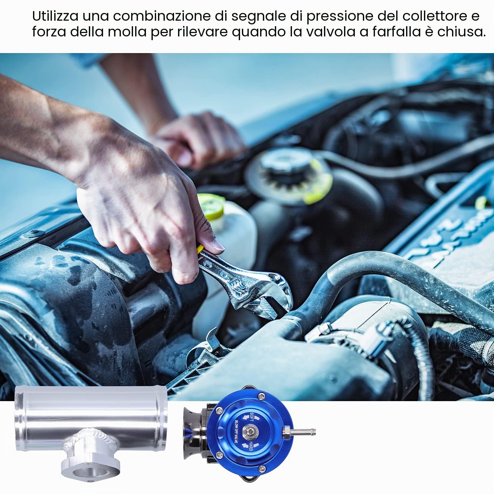 Valvola di sfiato turbo in alluminio billet 2,5 pollici tipo tubo flangiato-RS universale SDD-BOVGRSBL FPG250(Blu)