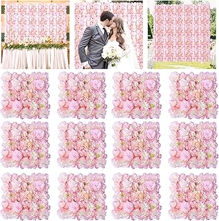 Flower Wall Backdrop 12 PCS Pink Artificial Floral Wall Backdrops 3D Sil...