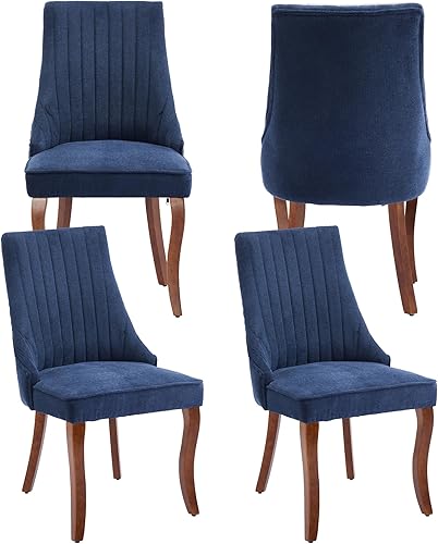 Miniatura 37 de Aoowow Juego de 4 sillas de comedor tapizadas de mezcla de lino, sillas de comedor copetudas con canales para cocina, patas de madera maciza, sillas