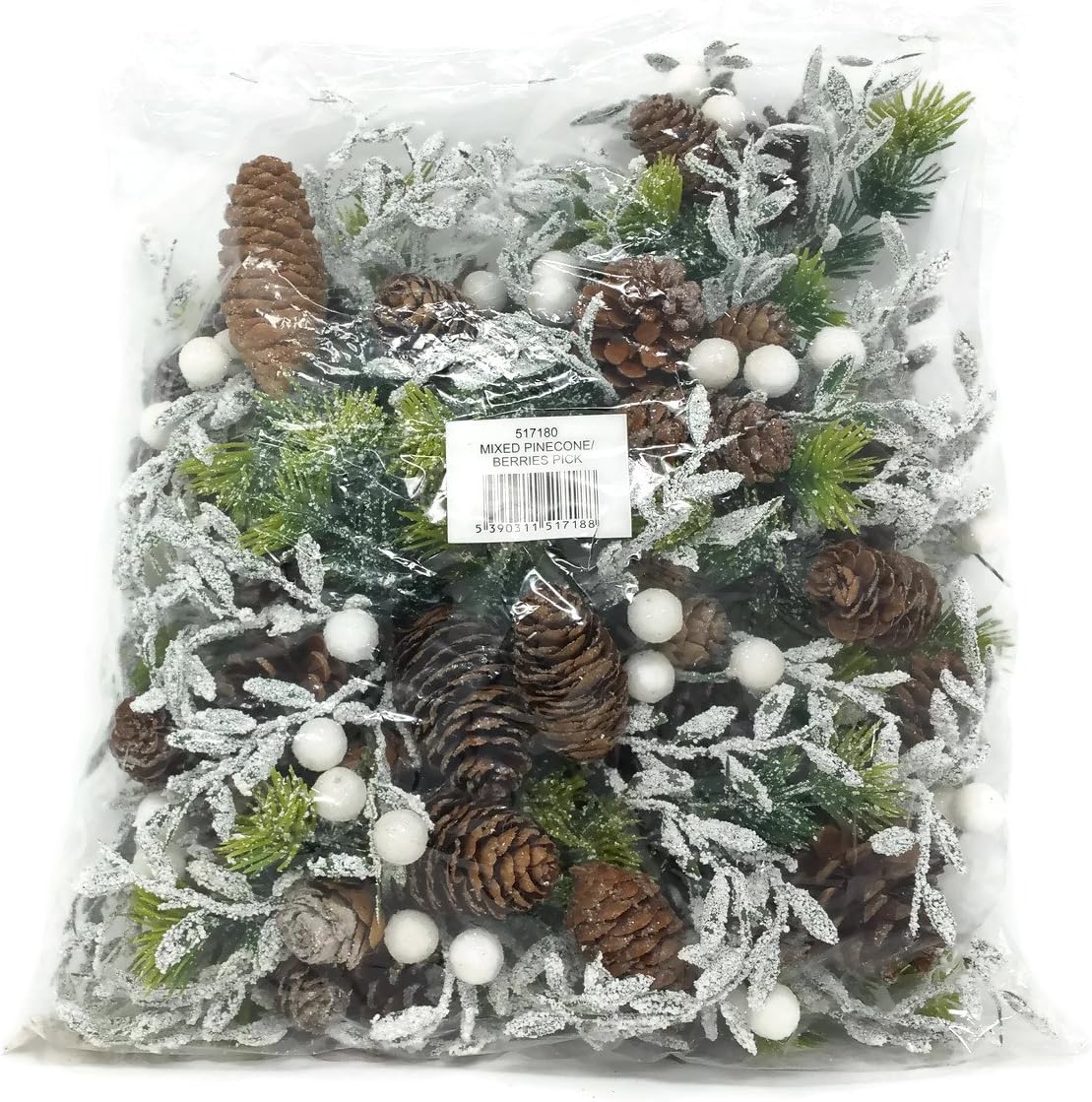 12 x Christmas Mixed Pine Cone & Artificial Berry Snow Pick x 18cm