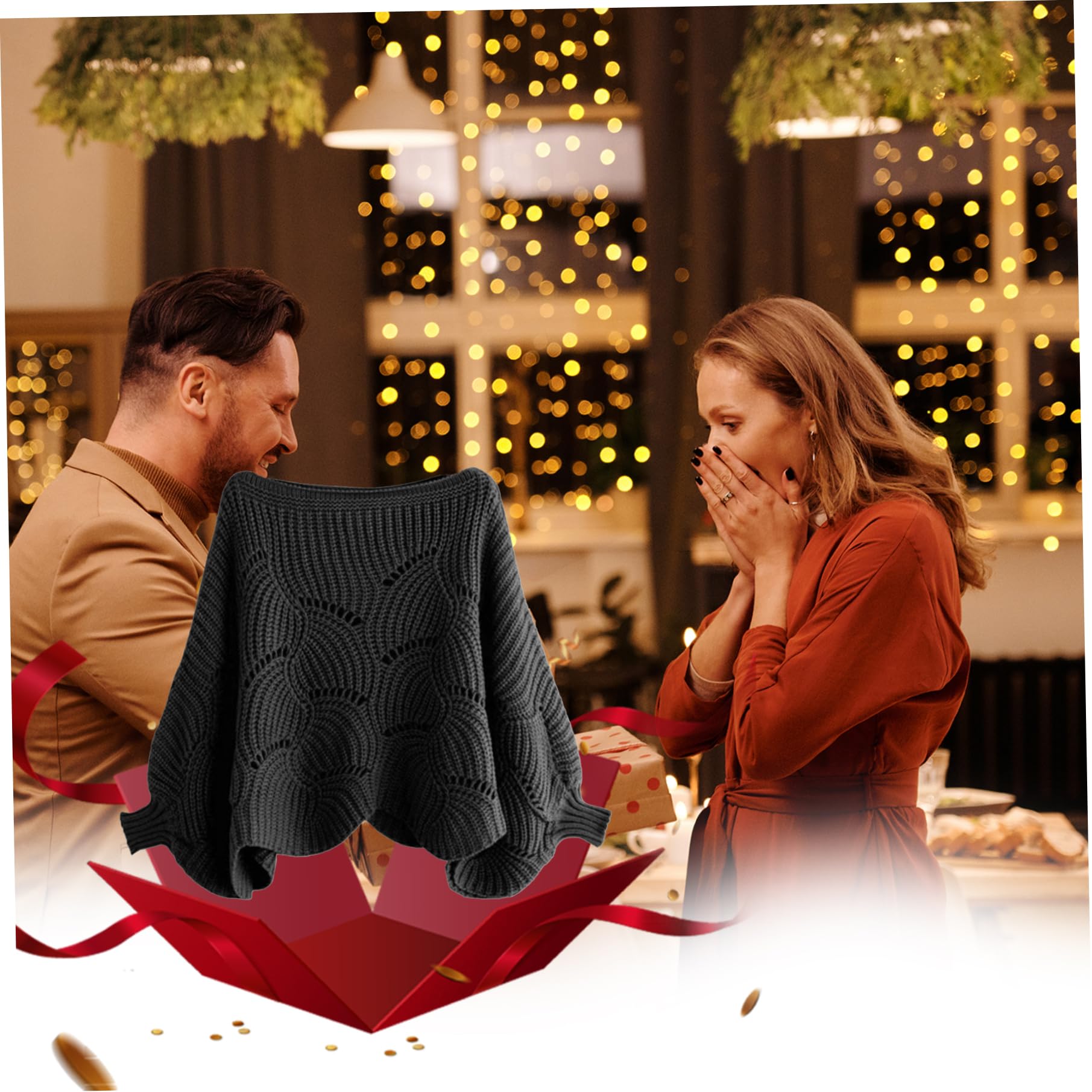 Gestrickter Schal, Pulloverschalel mit Ärmeln warmer Pullover Strickschalle Hohlhülsenhülsenhülle Poncho Pullover klobiger Winter Frauen Ärmel Wickel für kaltes Wetter, Poncho