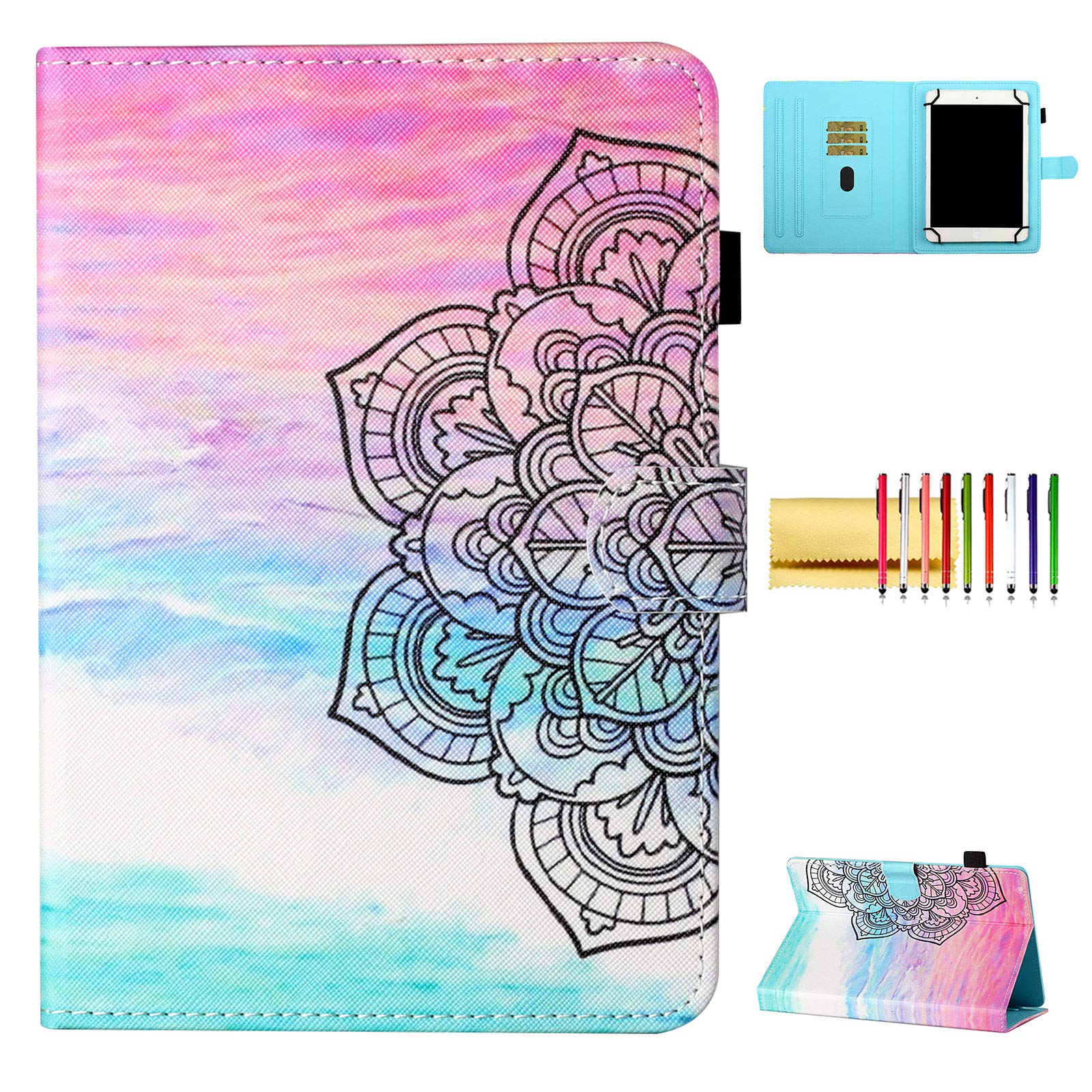 Universal Case for 7-inch Tablet, Slim Folio Stand Book Cover Magnetic Case with Pen Holder, for Samsung Tab Amazon Fire Fusion5 Dragon Touch & More 7 Inch Android Tablet, Mandala Sky