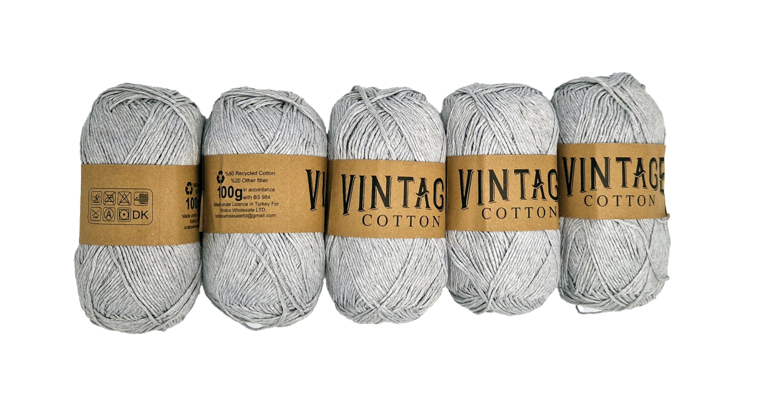 5 x Vintage Cotton DK 100g Crochet & Knitting Yarn/Wool, 60 Colours to Choose from (V-05)
