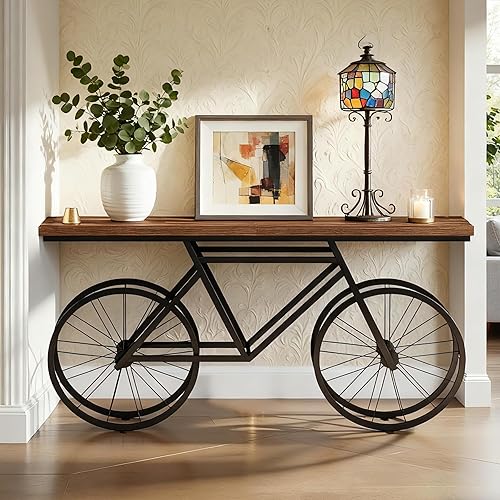Tribesigns Mesa consola extra larga, mesa de sofá estrecha de 70.9 pulgadas detrás del sofá con base de metal para bicicleta, mesa de entrada