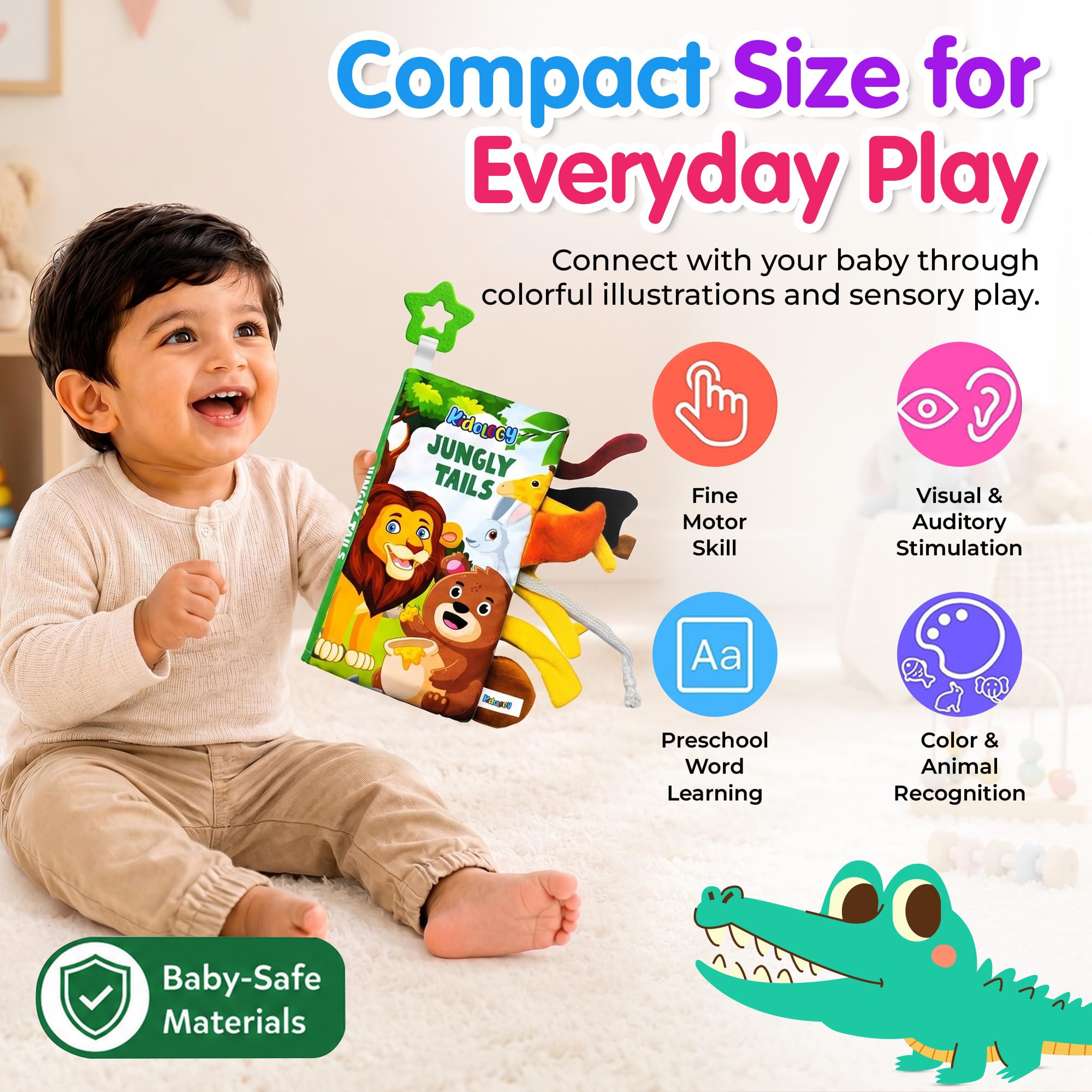 Kidology Baby Book Tummy Time Soft Cloth Book for Babies | Sensory Touch & Feel Toy for Infants 0-12 Months | Colorfull Learning Book for Kids| Baby Gift (Single Book) 1