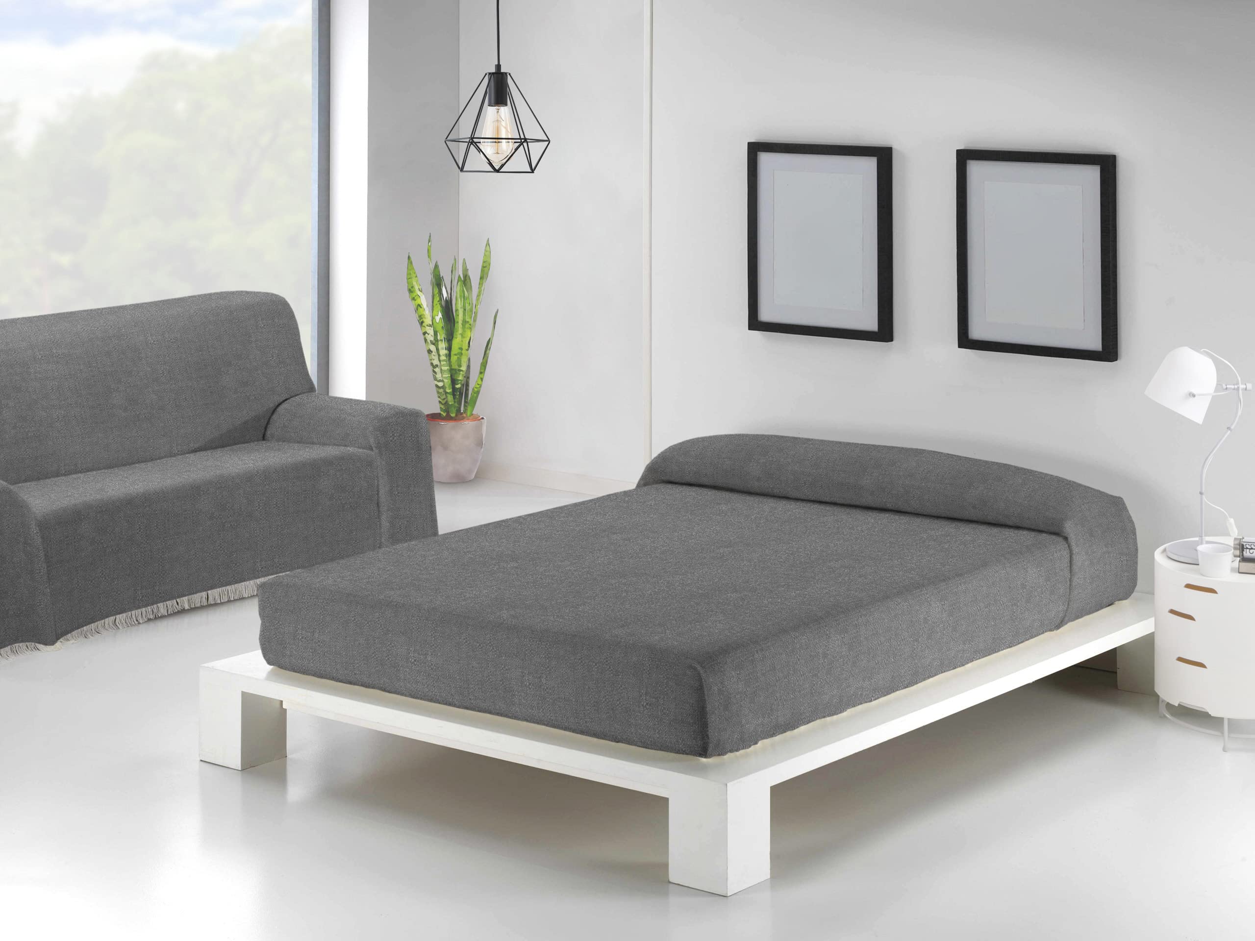 Sedalinne - Colcha Multiusos Lisa - Tejido 85% Algodón/15% Poliéster. Textil Ecológico y Transpirable. 140x180 cm - Sofá 1 Plaza. Color Gris