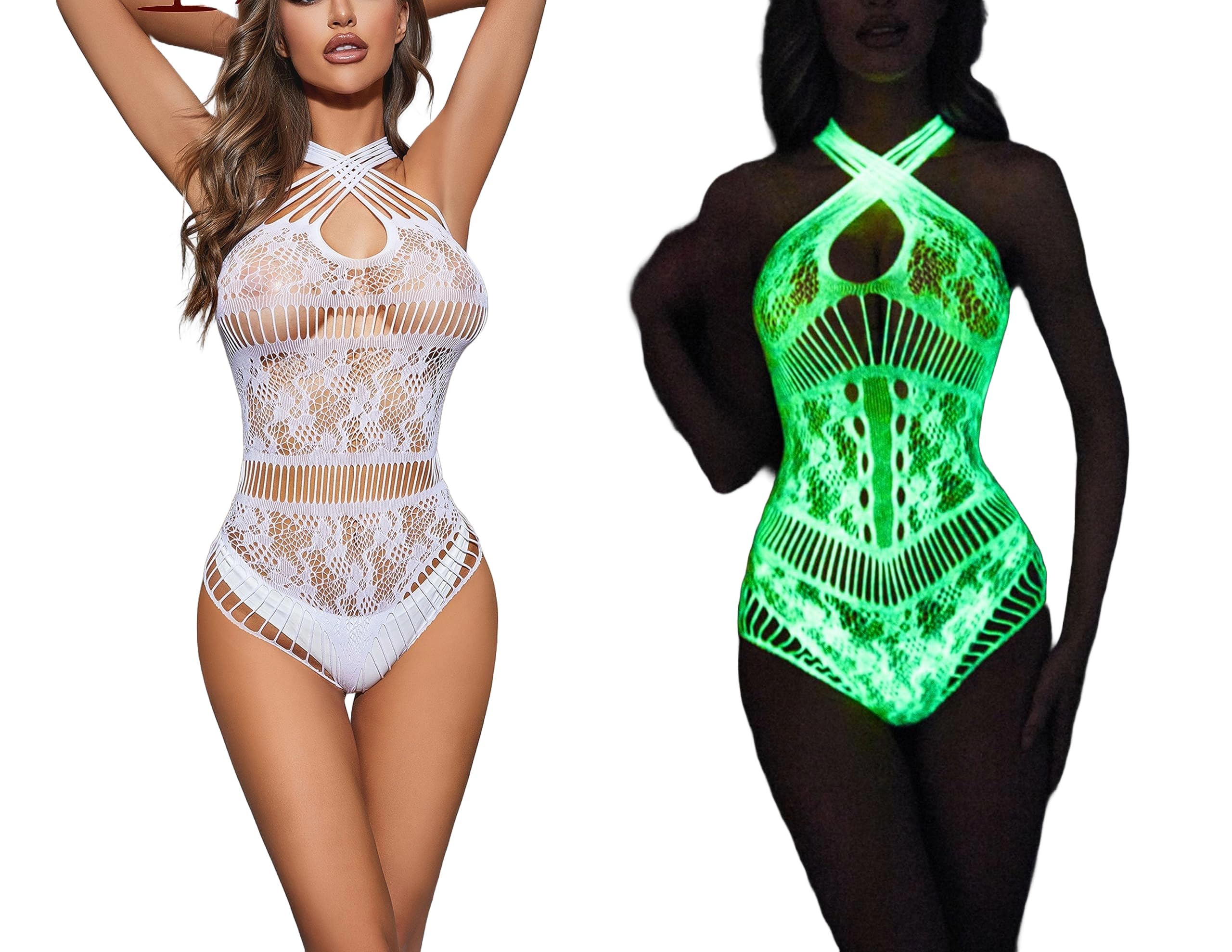 Babydoll Lingerie Bodysuit Swimwear Mini Chemise Mesh Wedding Bridal Nightdress with Panty Luminous Underwear Sexy Mature Women Bodystocking Multicolour-image-11