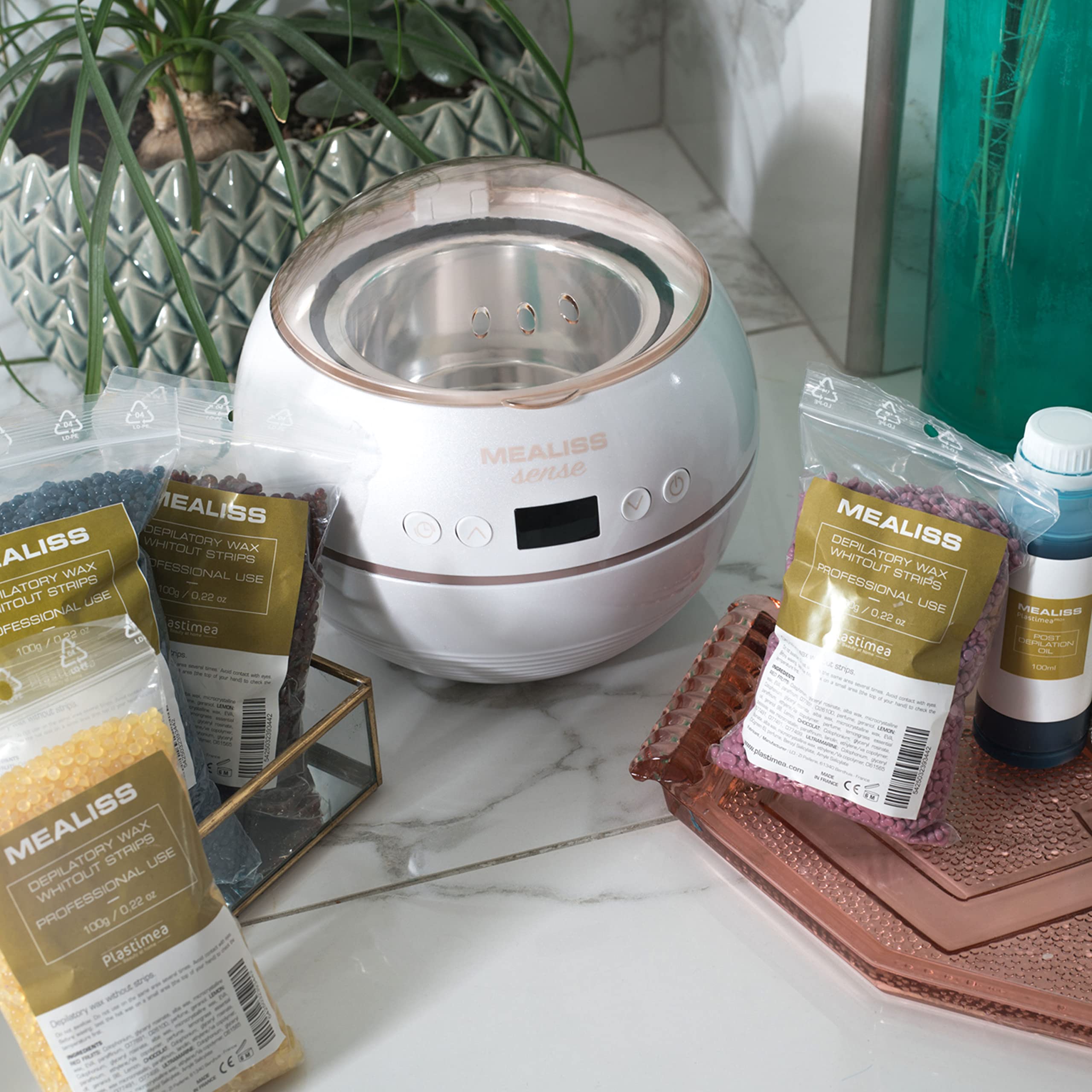 Kit Cera Brasiliana e Scaldacera Depilazione Professionale • Fornetto Elettrico • 1 KG Bustine Ceretta Mealiss • Inguine viso gambe • Norme CE Mealiss Sense