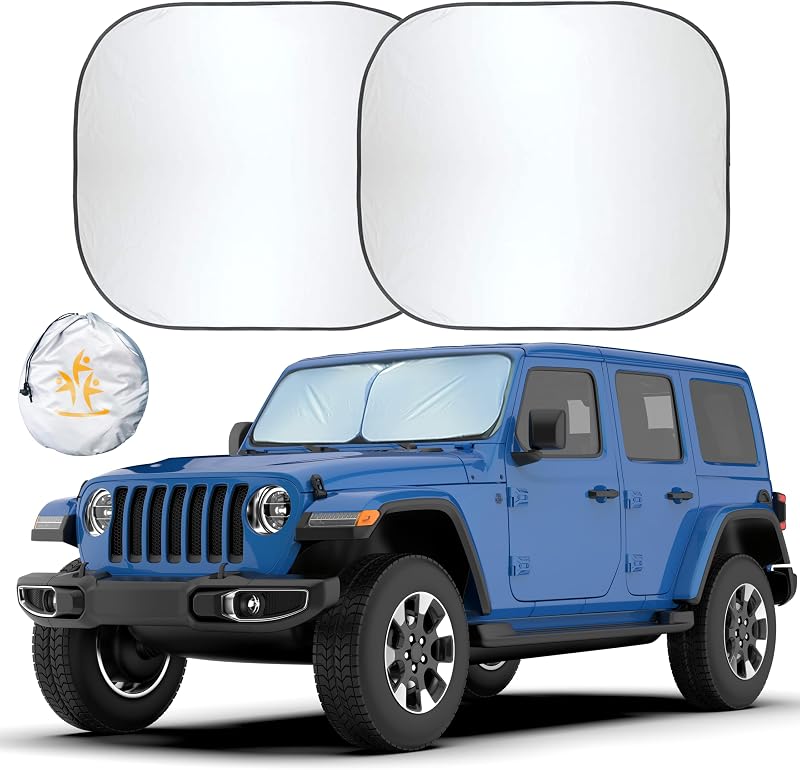 Protetor solar dobrável para para-brisa EcoNour 240T para Jeep Wrangler e Gladiator – 2 peças