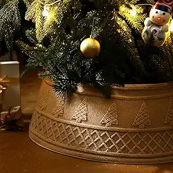 VioraWhite Colar de árvore de Natal de 71 cm de malha grossa neutra para árvore de Natal, saia e cesta, colar para Natal, casa, fazenda, escritório, decoração de férias, presente (café)