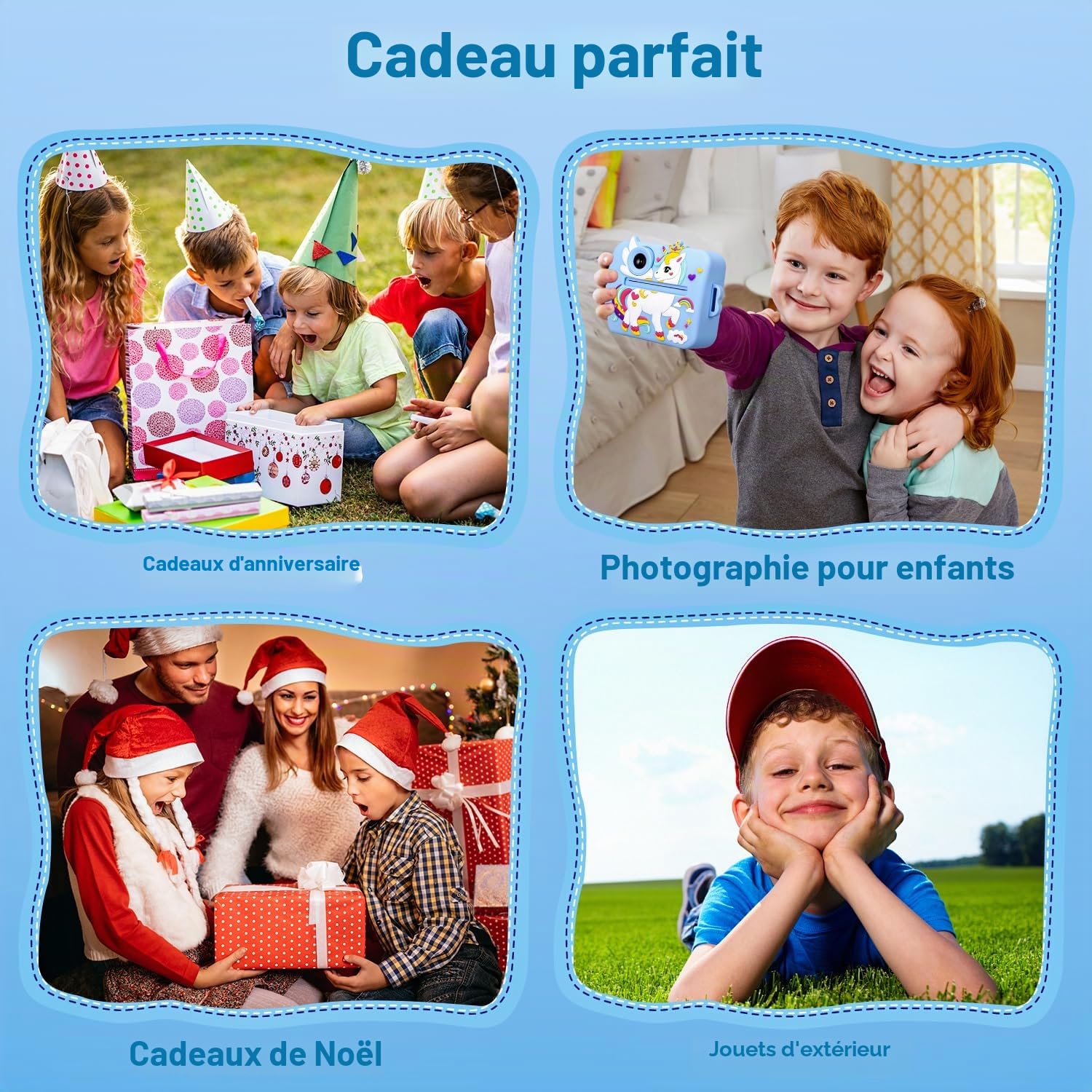 Appareil Photo Instantané Enfants, 2,4" Écran 1080P HD Vidéo Selfie Caméra Enfant, 48MP, 32GB Carte & Papier d'impression, Appareil Photo Numérique pour 3-14 Ans Filles Garçons de Noël Anniversaire