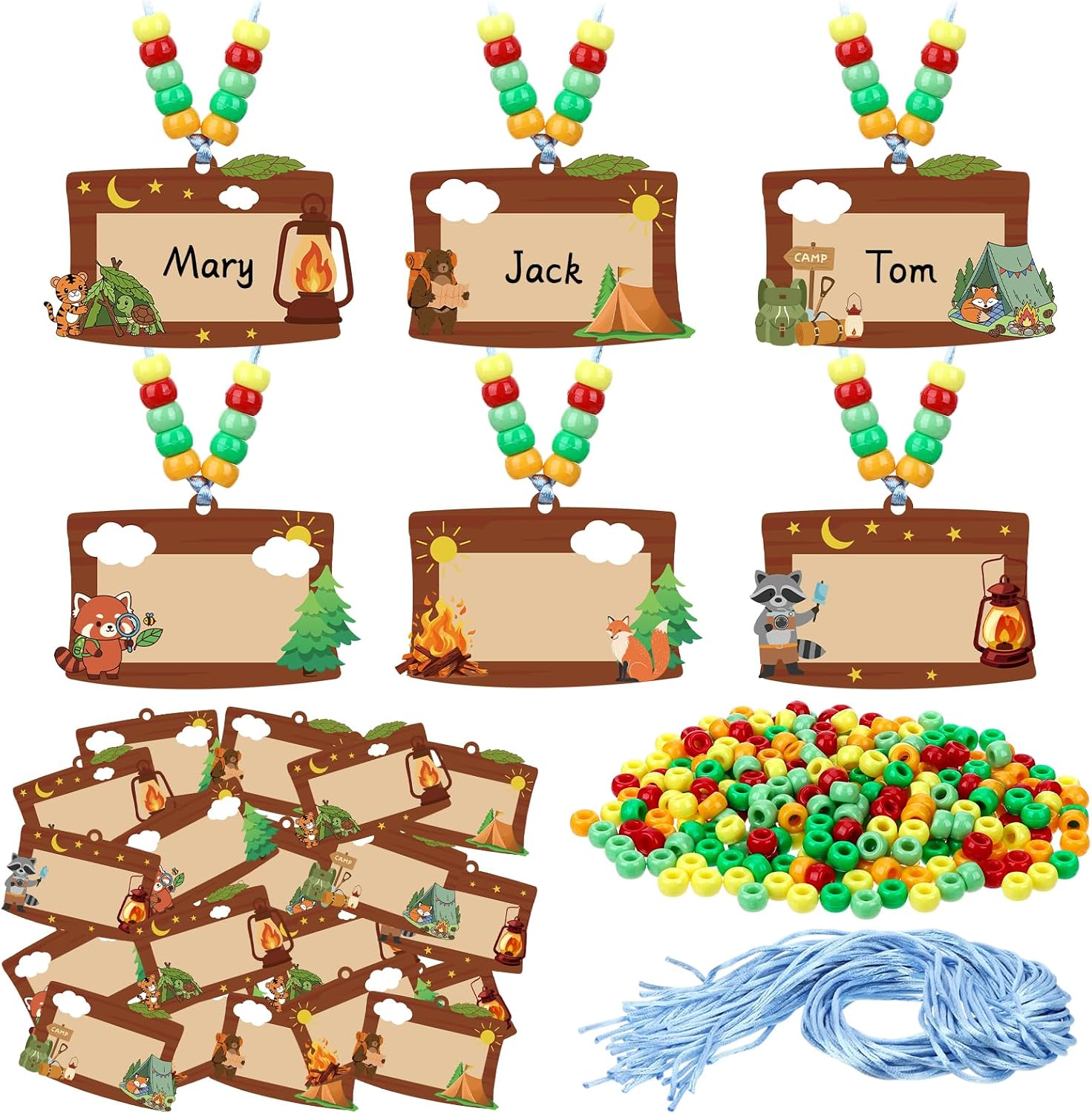 24 Sets Camping Bead Necklace Craft Kit Wooden Camping Jewelry Making Set