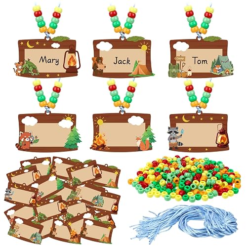24 Sets Camping Bead Necklace Craft Kit Wooden Camping Jewelry