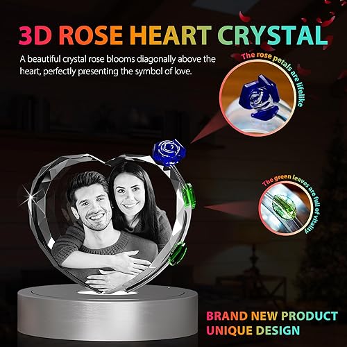 Miniatura 2 de QPCBEBY Foto de cristal 3D con rosa de cristal rojo, regalos personalizados para el día de la madre para mamá, esposa, mujer, ella, novia, pareja,