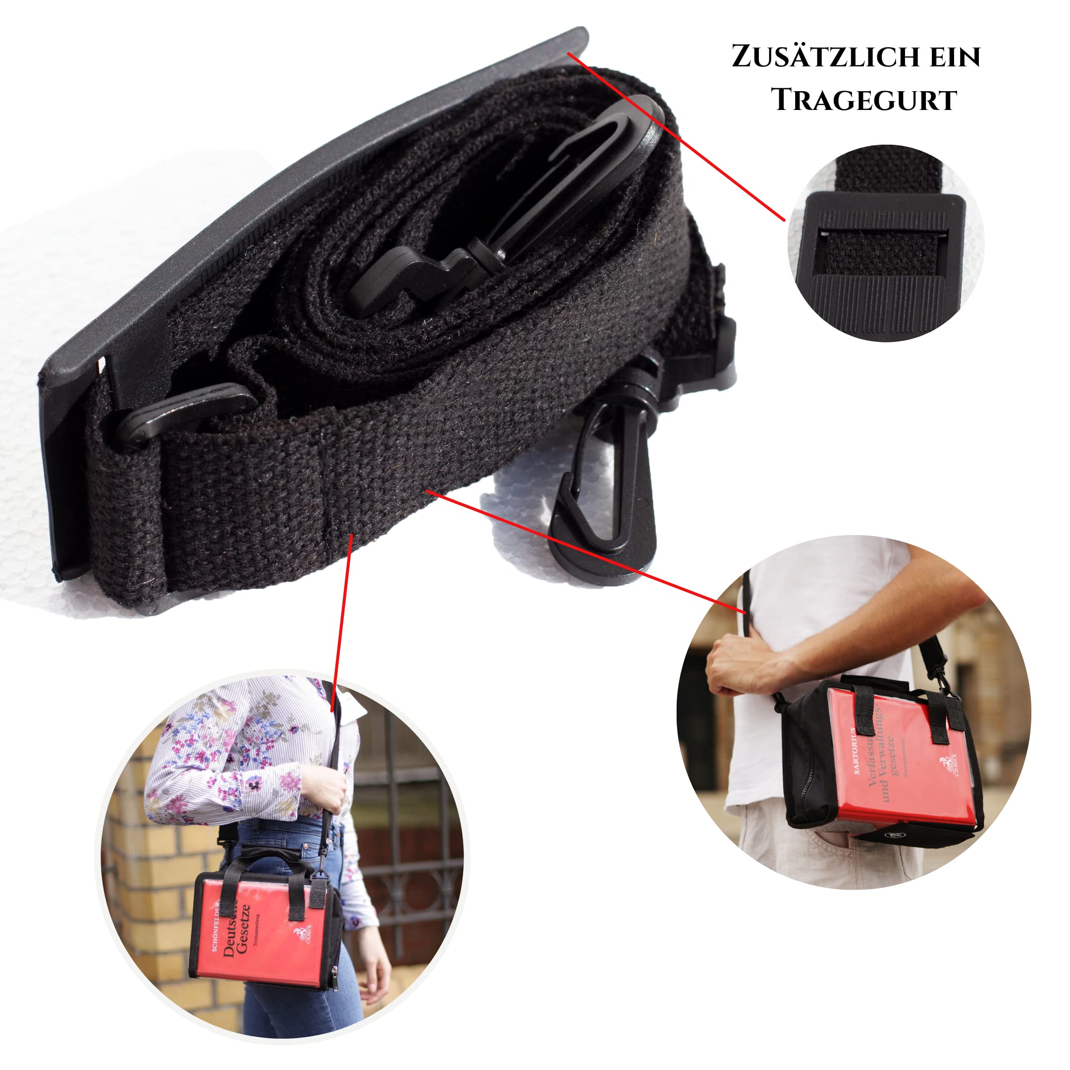 Kompakte Tasche passend für Habersack, Deutsche Gesetze| Transparent - ideal für das Jurastudium| Rechtswissenschaft (Transparent/Schwarz (Rückenbreite 11,5 cm))