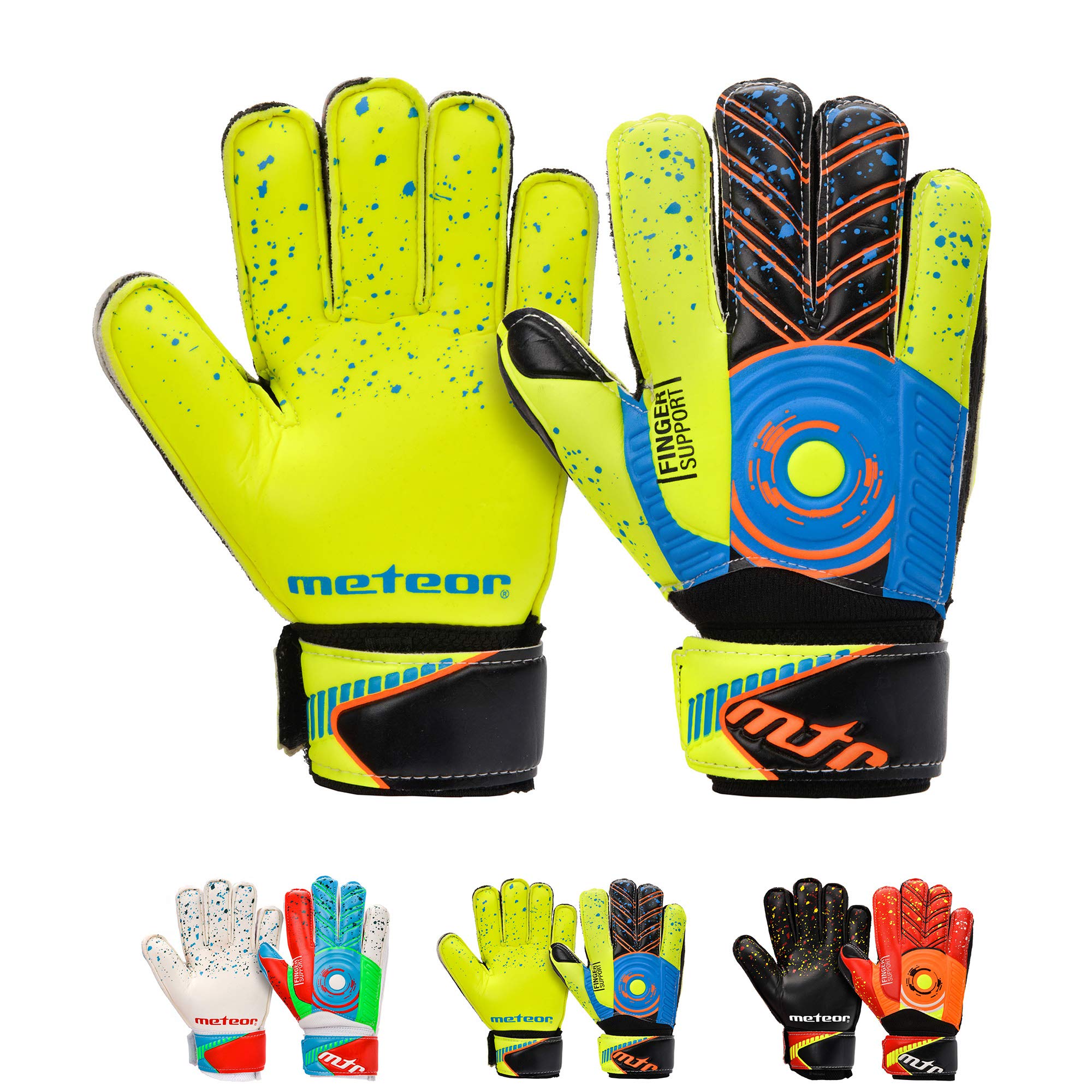 meteor DEFENCE goalkeeper gloves – Goalkeeping gloves Flat Cut with Finger Support, Strong Grip Foam, Breathable Inserts, Wrist Strap for football training - Size 9 - Yellow