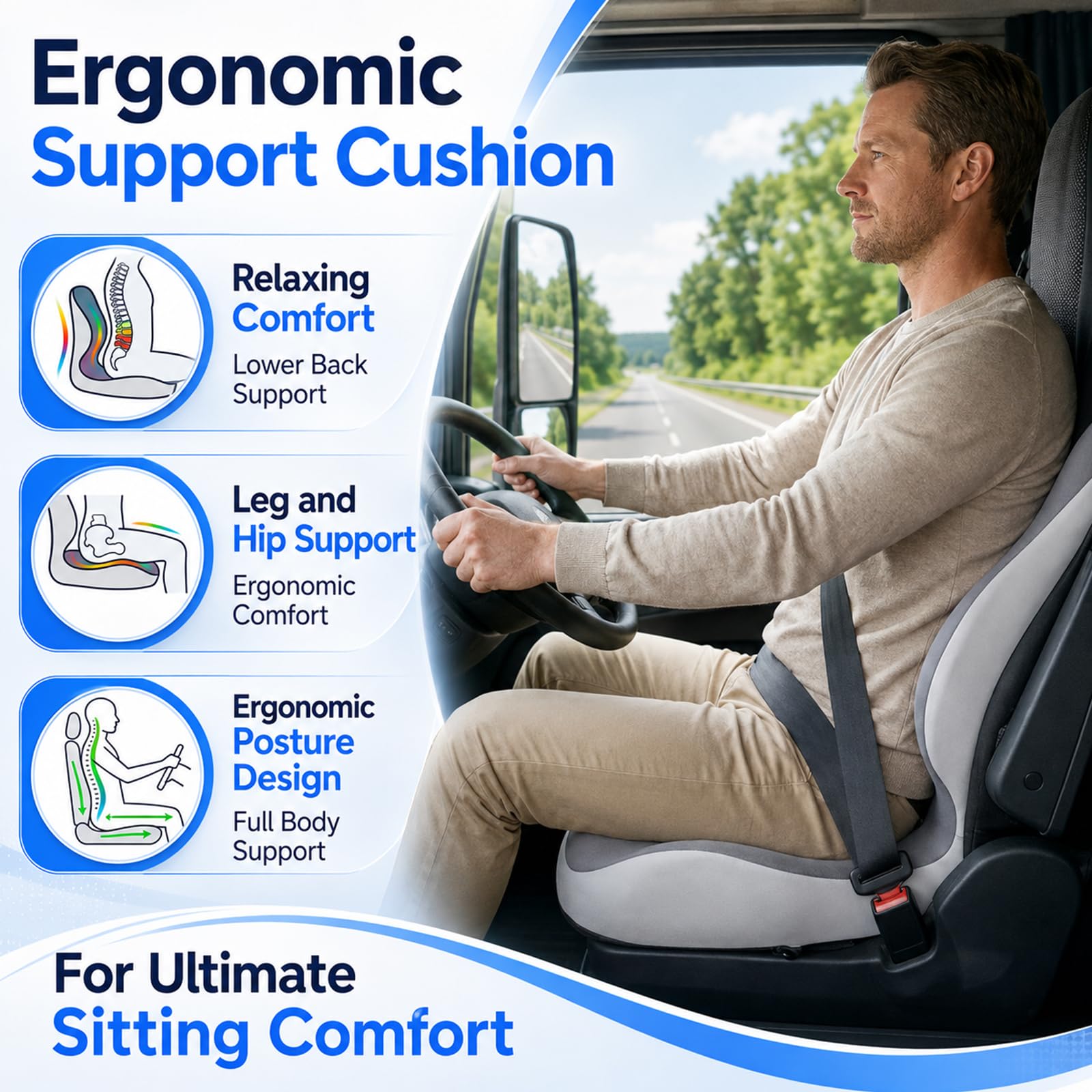 Cuscino ortopedico con schienale, cuscino ergonomico per sedia in memory foam