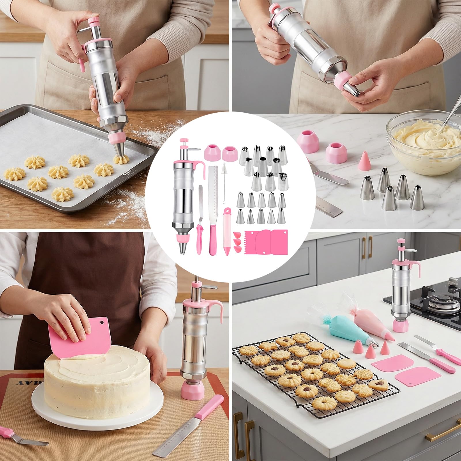 Ensemble de décoration de pâtisserie robuste de 34 pièces avec diverses buses, ensemble d ' accessoires de cuisson domestique pour les designs artistiques, mélange d ' aluminium Frosts