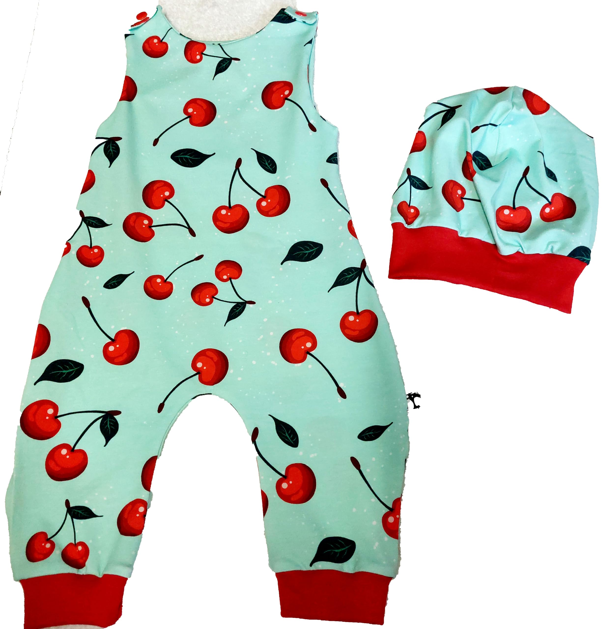 Generisch Baby Strampler Strampelanzug Kirschen Einteiler + Mütze 2er Set