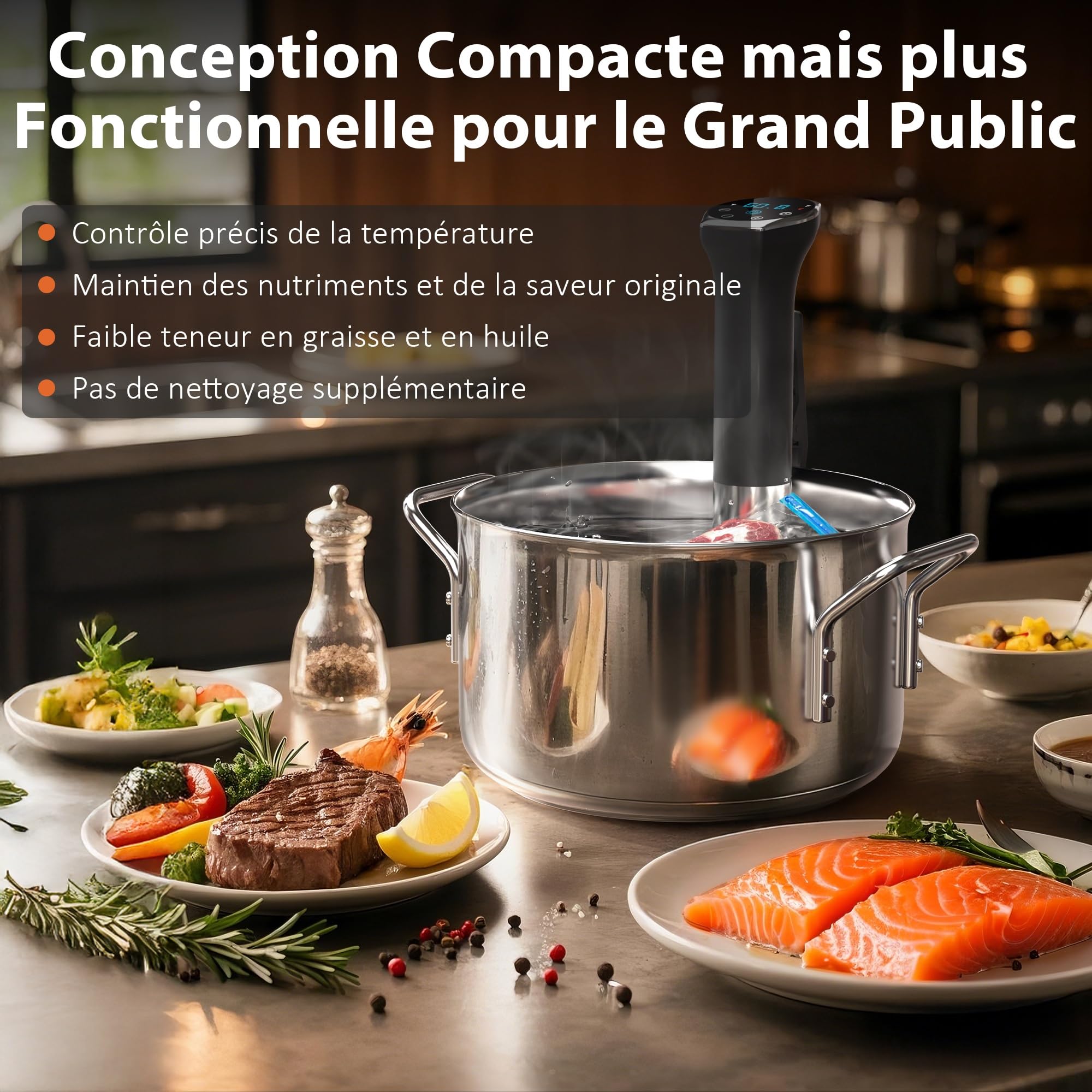 Cuiseur Sous Vide, Cooksir 1400W Sous Vide Cuisson, LED Commande tactile, IPX7, Boîtier en Acier Inoxydable, Argenté, 360° Cycle, 10°C-90°C, 1-99 minutes, Prise