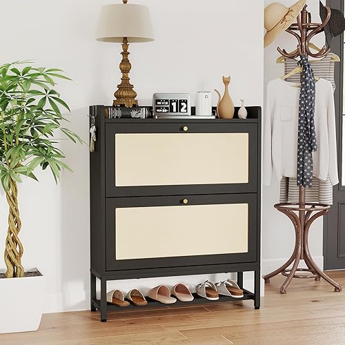 Miniatura 5 de Armario delgado de almacenamiento de zapatos de entrada con 2 cajones abatibles, moderno organizador de zapatos independiente con capacidad para