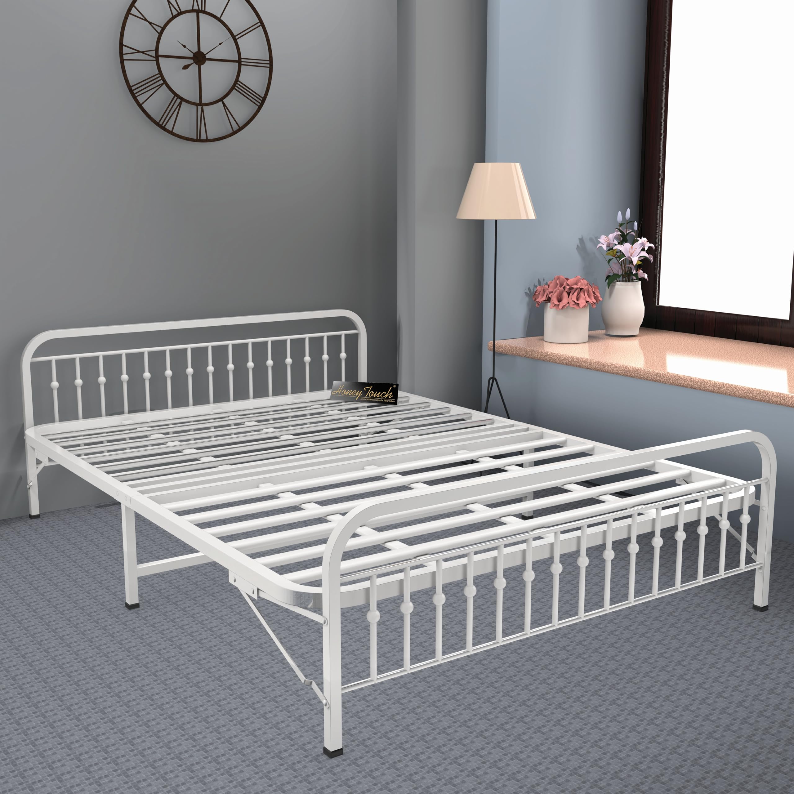 Honey Touch Nova Folding King Size Bed Without Mattress | No Assembly Required | Foldable Bed for Sleeping/Guests/Rented Apartments/Bedroom(6x6.25ft, Ivory)-image-35