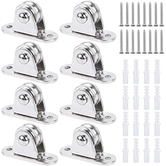 Small Pulley Block 1" Mini Duplex Pulley Roller Frictionless Silent Wheel Heavy Duty Fixed Pulley Loading 176 lb for Rope Cable Cord Guide & Wall Ceiling Mount DIY Project - 8 Pack