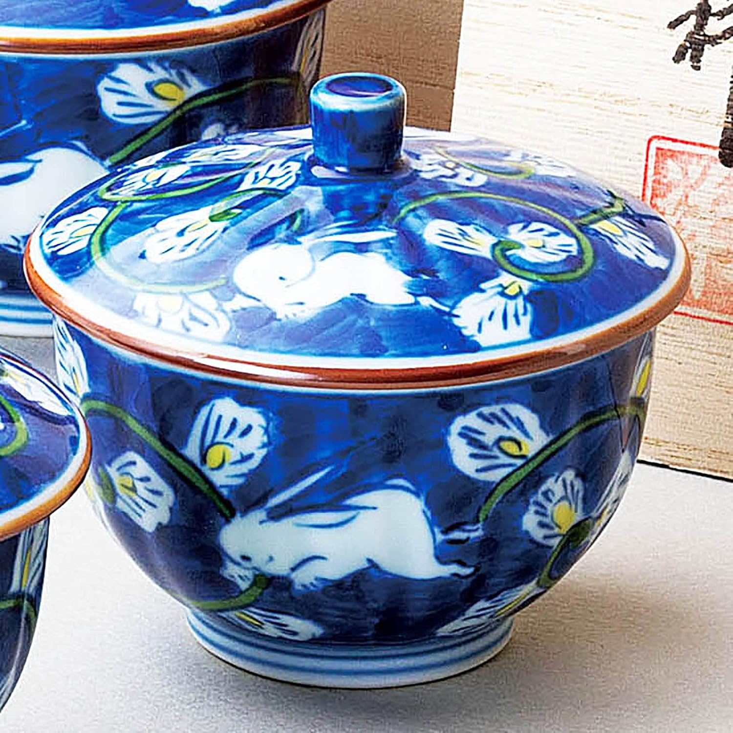 浜陶 Kousho Kiln Color Rabbit Arabesque Drawing Assortment Ht