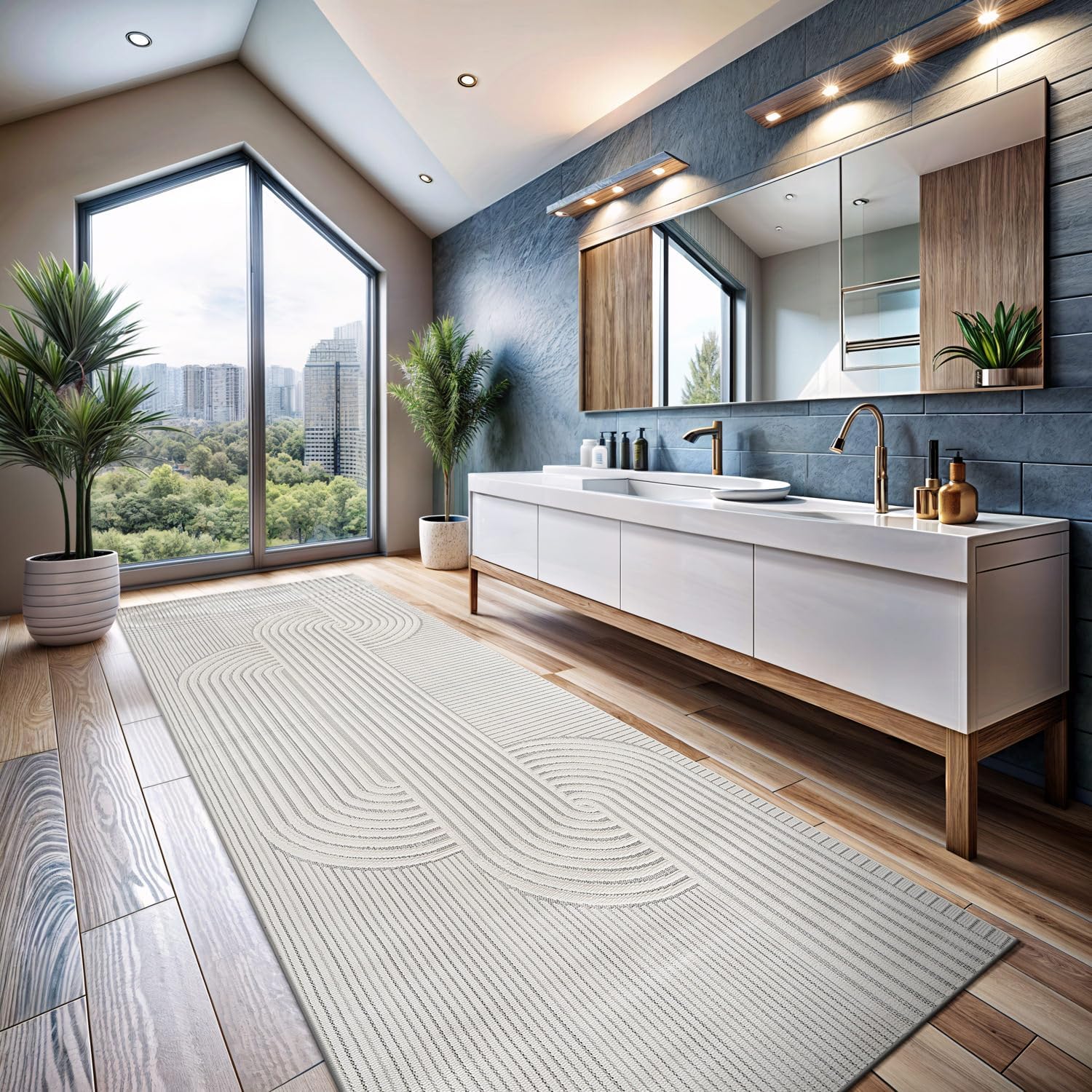 CAMILSON Modern Runner Rug 2x7 Luxury Swirl Curved Micro Loop Hallway Rugs Soft High-Low Pile Stain Resistant Easy to Clean Non-Shedding Durable Entryway Kitchen Indoor Area Carpet (White) Curved / White 2' x 7' (Rectangular)