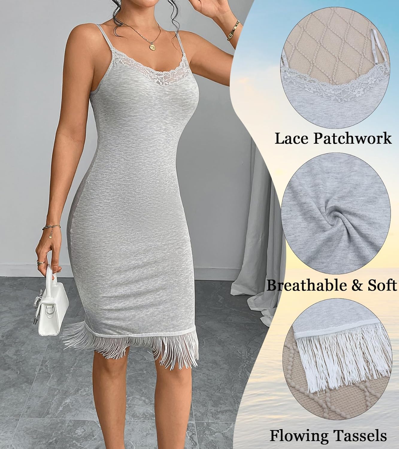 Women's Full Slip Under Dress Camisole Mini Dress Knee Length Slips Nightwear - Image 4