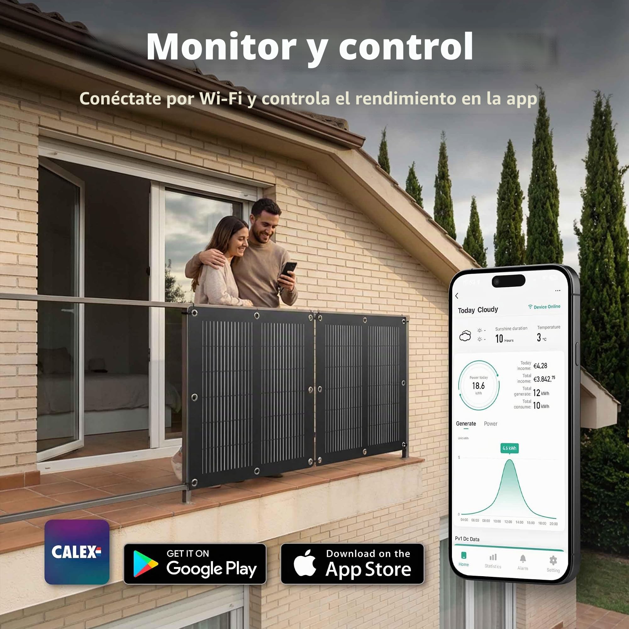 Calex Kit de Paneles Solares Semi-Flexibles 2×110W con Micro-Inversor, Monitorización por App, para Balcón y Uso Móvil