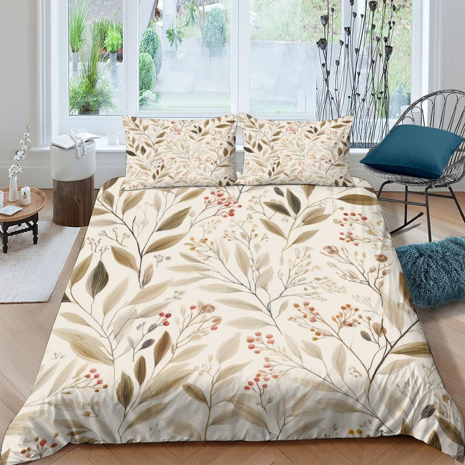 3D Printed Botanical Quilt Cover, Microfiber Duvet Cover Hidden Zipper for