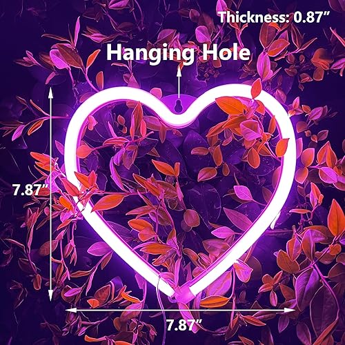 Miniatura 3 de Letrero de corazón de neón rosa, luces LED de neón alimentadas por USB para el día de San Valentín, boda, decoración de fiesta, habitación de niña,