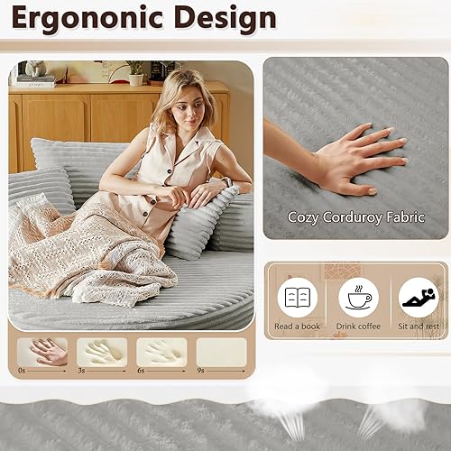 Miniatura 3 de Silla redonda de gran tamaño de 55 pulgadas, tumbona para interiores, sin hueso, con pana de felpa, no requiere montaje, sofá cama moderno y