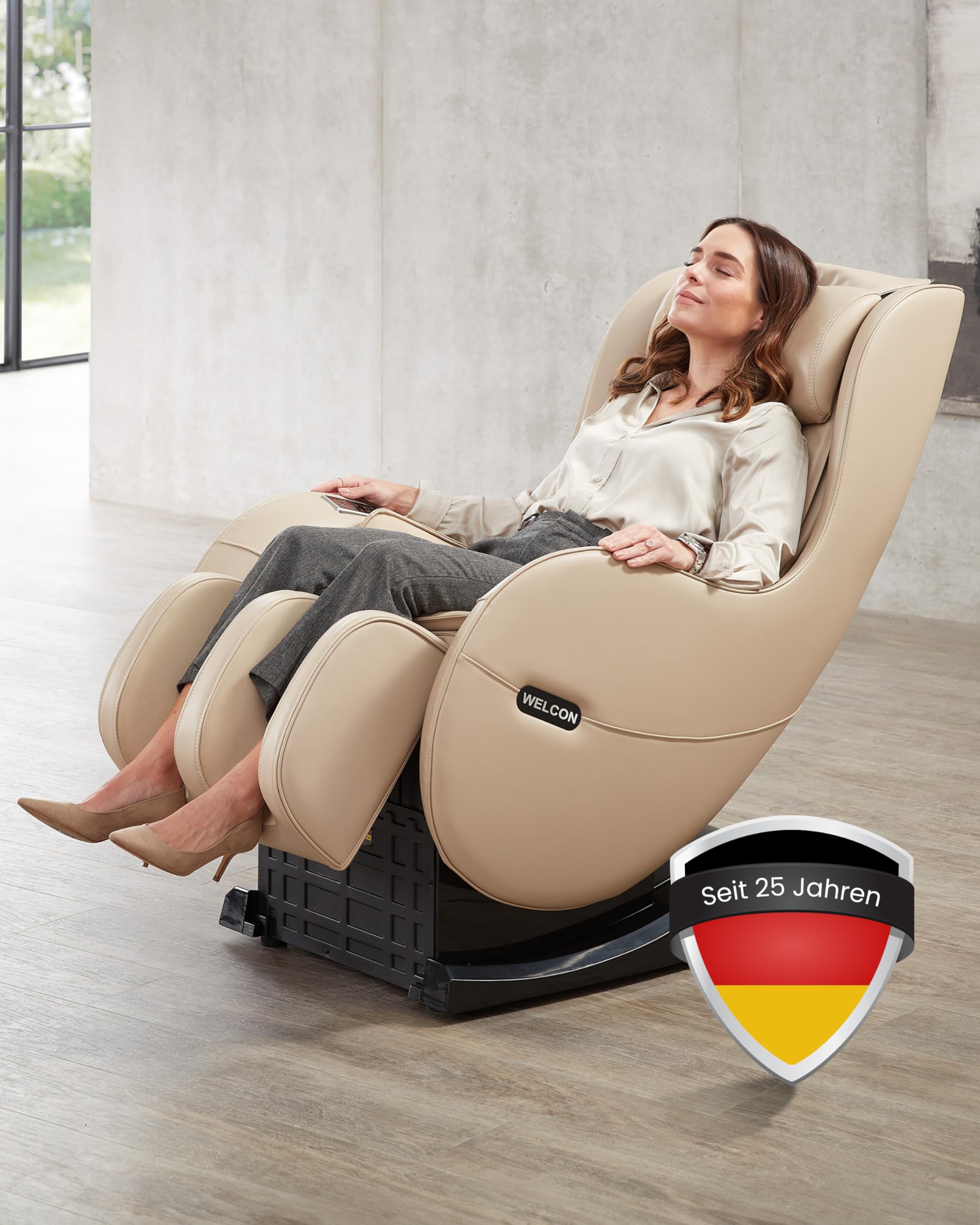 Sillón de Masaje WELCON EASYRELAXX en Beige Con Función de Calor, Programas Automáticos, Masaje de Amasado, Golpeteo, Rodillos, Airbag y Compresión | Sillón eléctrico con masaje 4D, presión de aire, sillón relax Zero Gravity