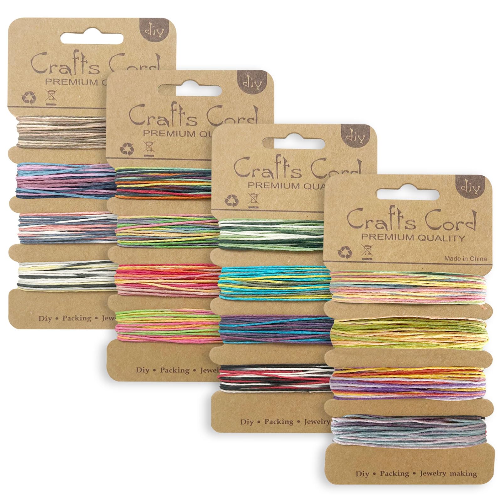 Thatyro 16 Colors Waxed Hemp Cord 1mm, 4 Cards Flax String Colored, 80 Yards Wax Coated Thread, Colorful Twine for Jewelry Bracelet Making Handmade Craft (17-20)