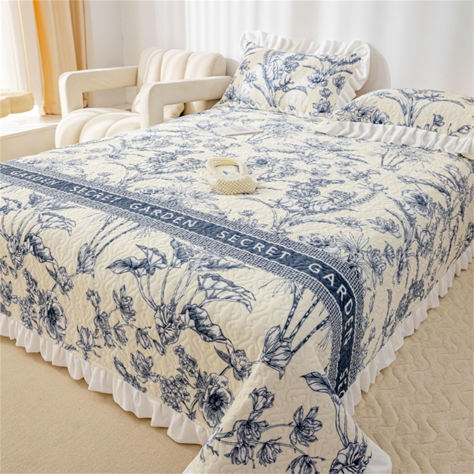 ChickwinFlannel Quilted Bedspreads, Cartoon Style Quilted Bedspread Bed Throw Reversible Embossed Quilted Bedspread Soft Patchwork Quilts Bed Cover Blanket (200x230cm,Plant)