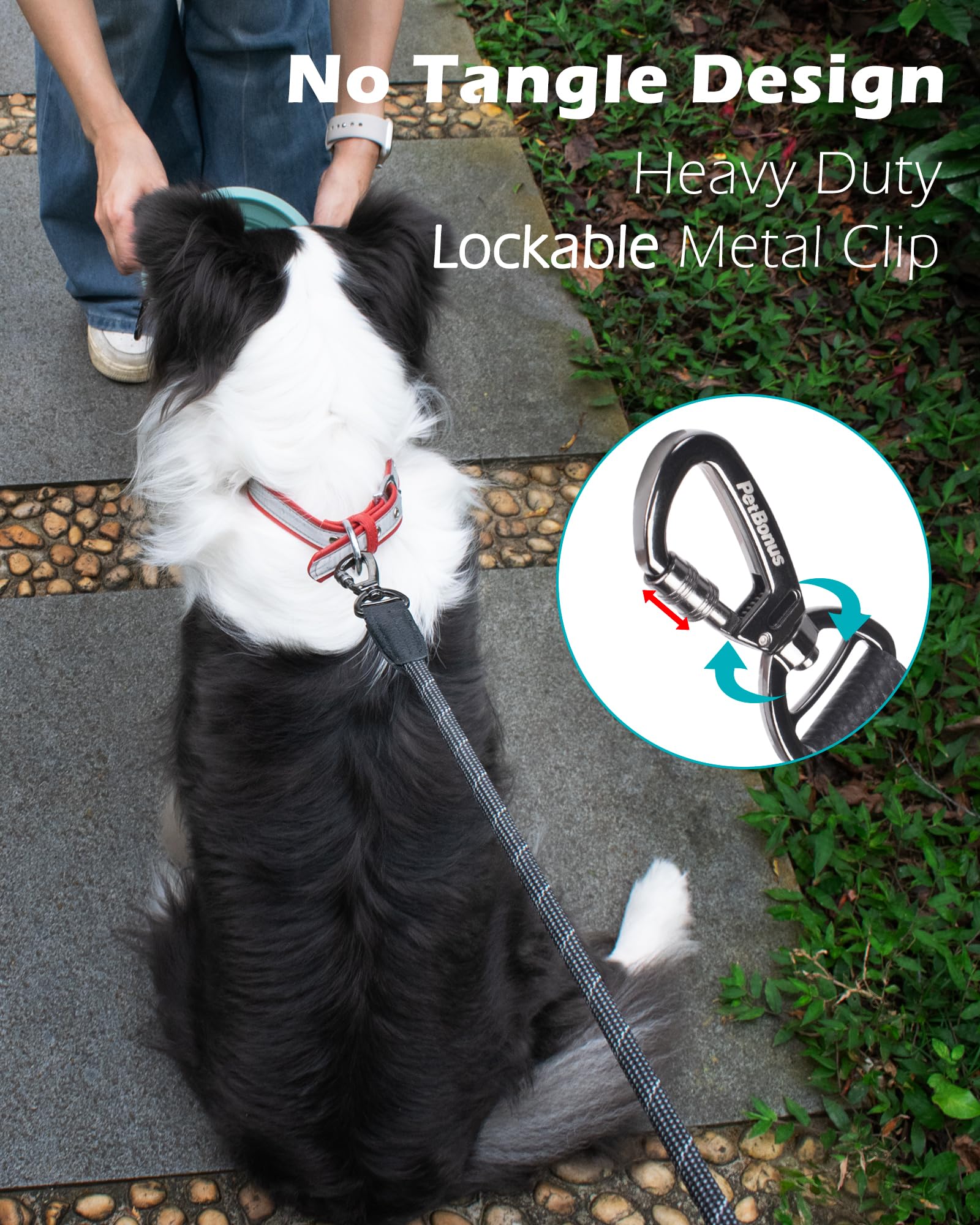 PetBonus Reflective Rope Dog Lead, 1.5 m Heavy Duty Pet Training Lead with Lockable Hook and 2 Comfortable Padded Handles - Image 3