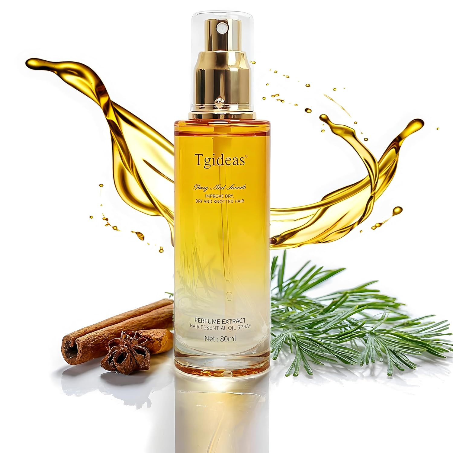 Tgideas Hair Oil Spray with Shea Butter and Jojoba Oil – Heat Protection Lightweight Anti-Frizz, Repair Split Ends, Color Protecting and Nourishing, Unisex Daily Care, 80ml