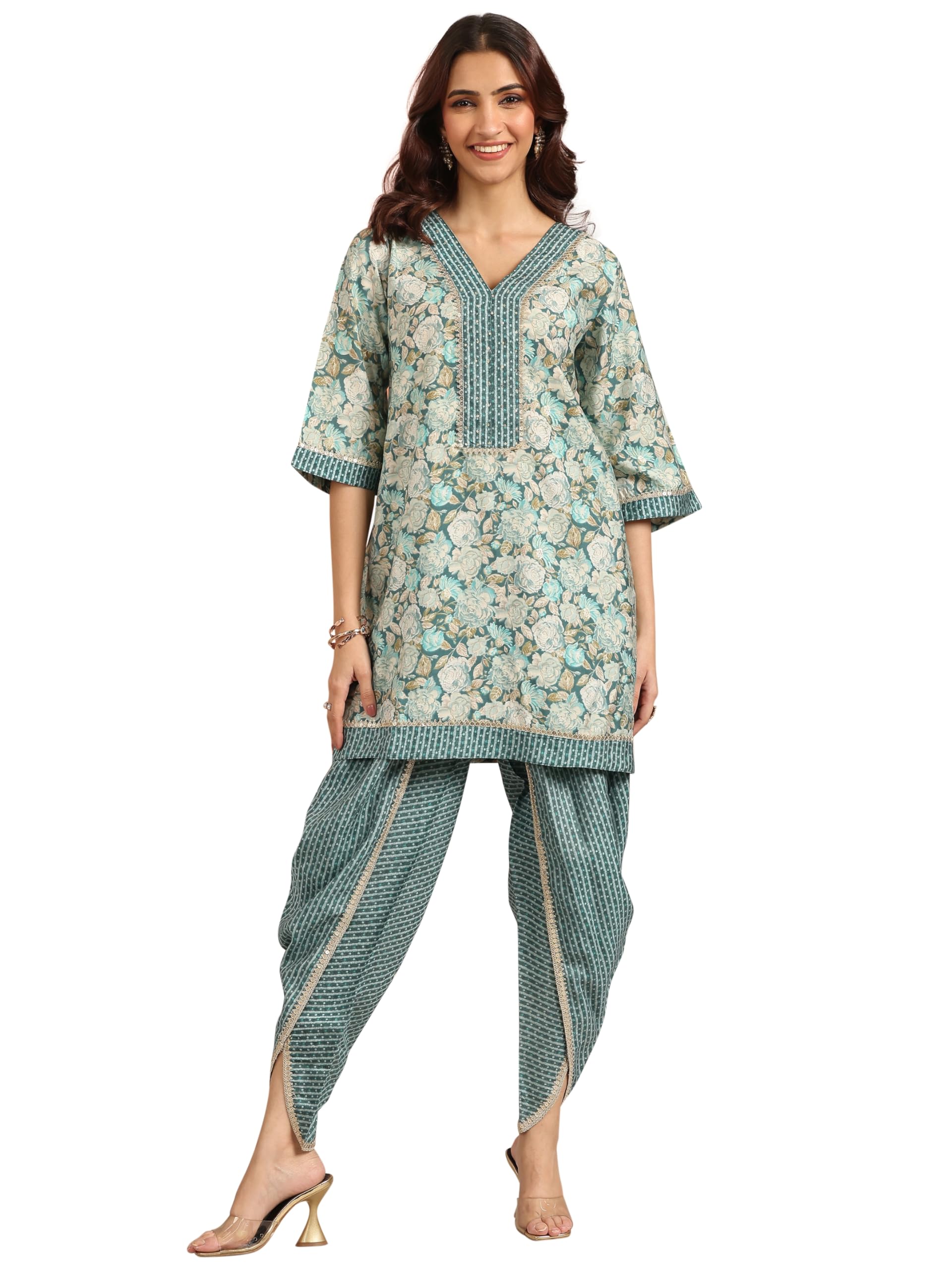 gerua by libas Blue Silk Blend Printed Kurta Sets for Women-picture-13